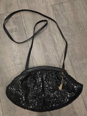 Vintage Pierre Cardin Black Snakeskin Shoulder Hobo Clutch Bag Y2K